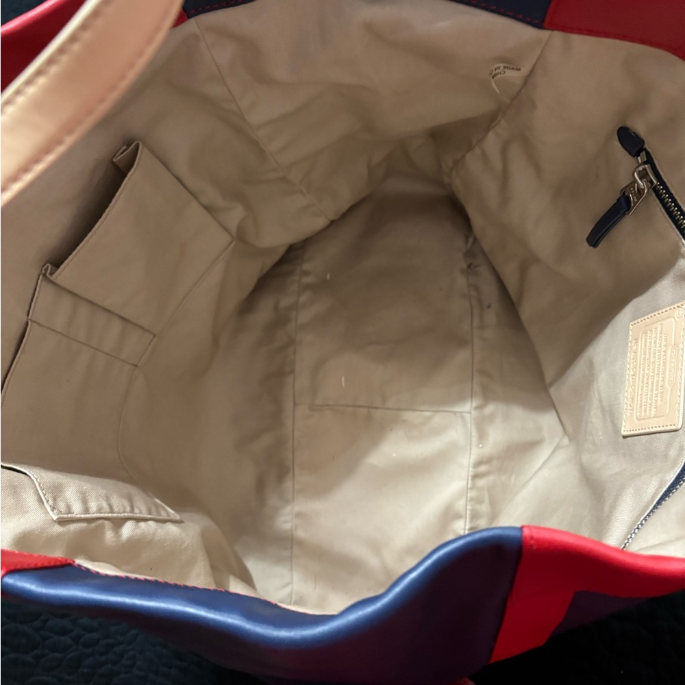Red White Blue Leather Coach large Tote - Picture 3 of 4